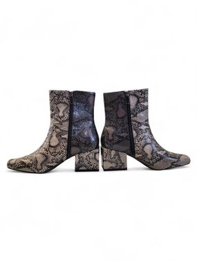 French Connection Women's Snake-Print Ankle Boots - Black/Taupe Size 8